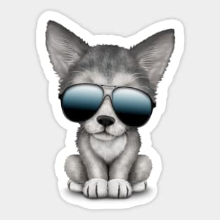 Cute Baby Wolf Cub Wearing Sunglasses Sticker